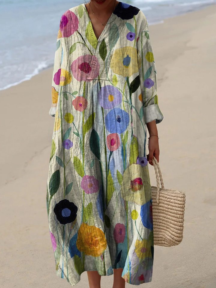 Oil Painting Spring Field Art Printed Women's Dress