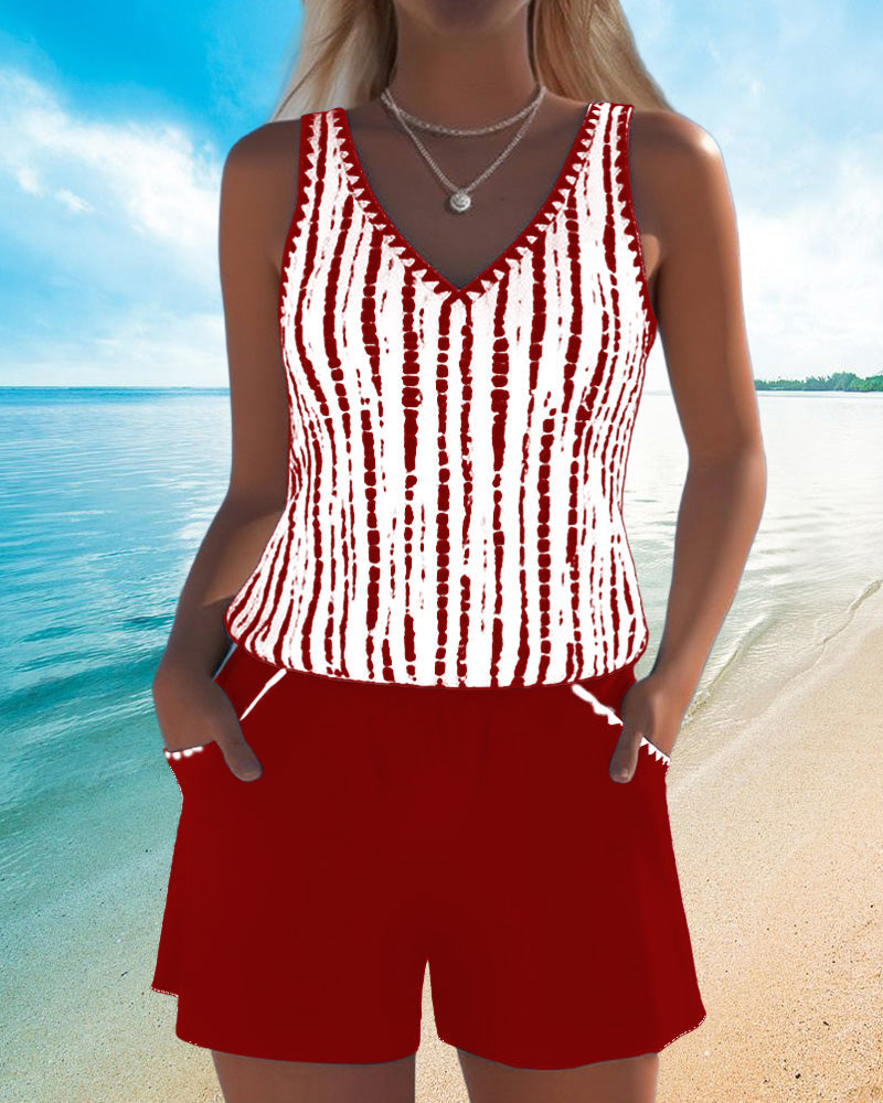 Mia™ | Casual Two Piece Printed V-Neck Swimsuit with Pockets Local Neighbours Sedona
