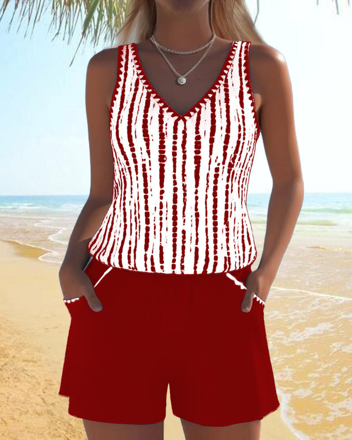 Mia™ | Casual Two Piece Printed V-Neck Swimsuit with Pockets Local Neighbours Sedona