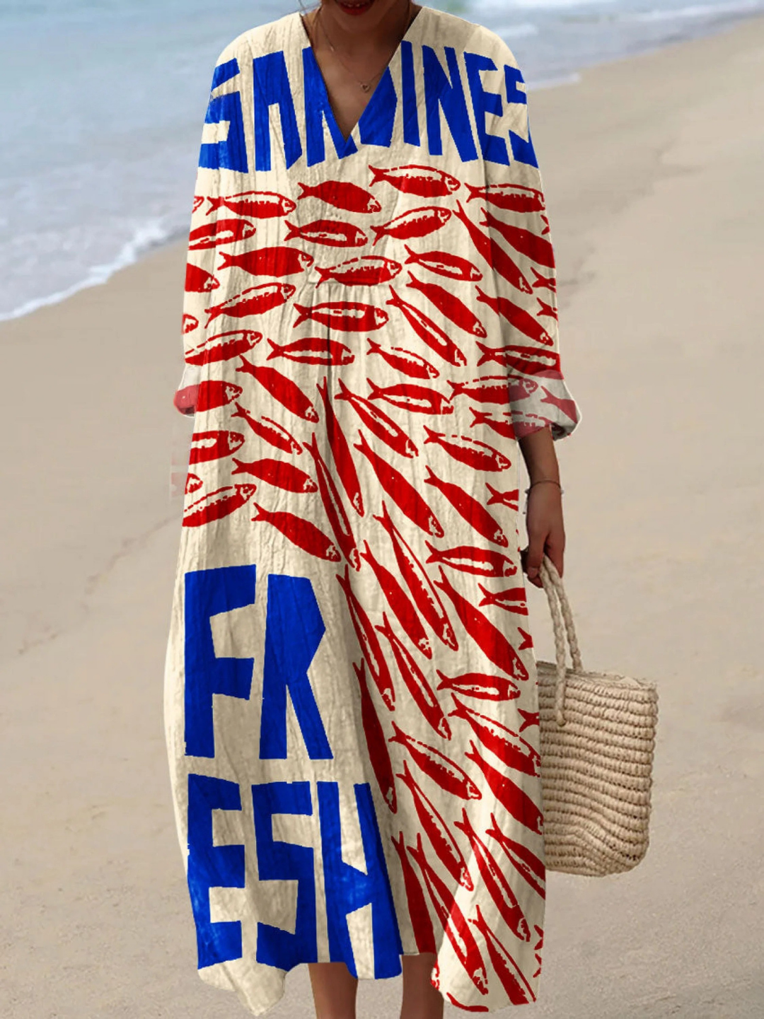 Women's Vintage Fish Sardines Art Print Dress