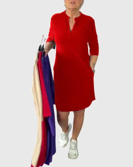 Katherine | Solid V-Neck Dress Clara Monroe