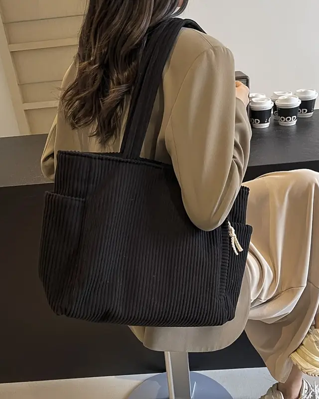 Olivia | Ribbed Pattern Bag with String Detail