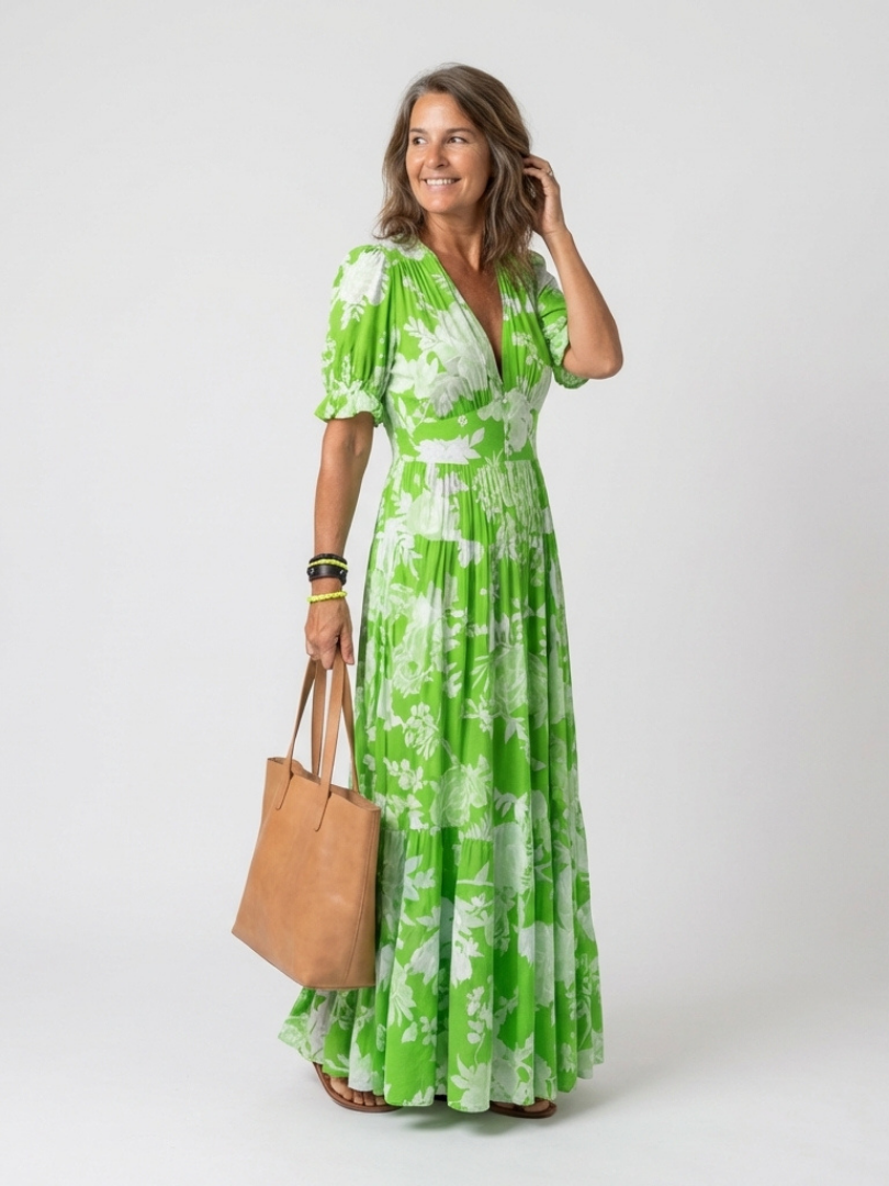 Ione | Short Sleeve V Neck Floral Midi Dress Local Neighbours Sedona