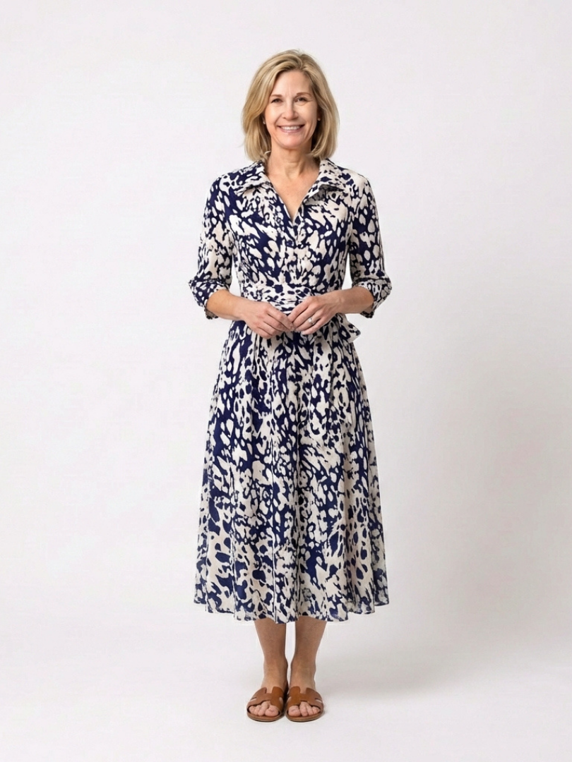 Oriana | Collared Long Sleeve Waist Tie Midi Dress Local Neighbours Sedona