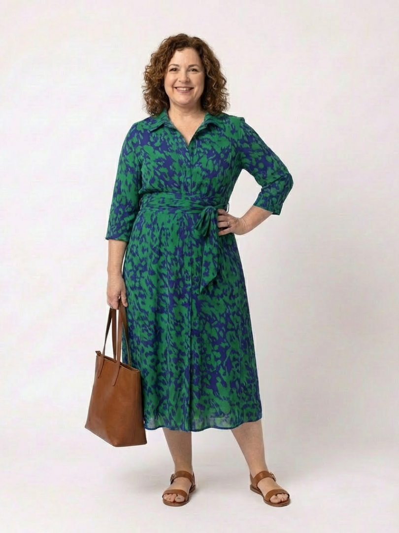 Oriana | Collared Long Sleeve Waist Tie Midi Dress Local Neighbours Sedona