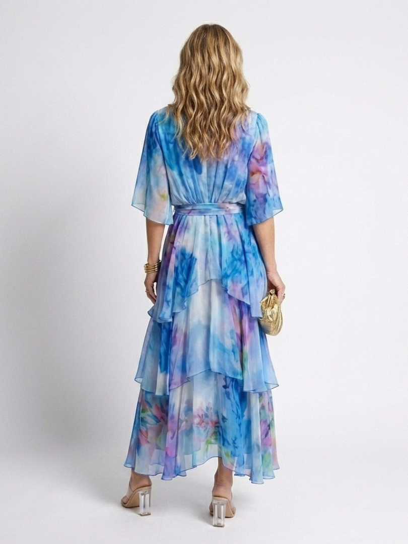 Calista | Sheer Layered V Neck Tie Waist Maxi Dress Local Neighbours Sedona