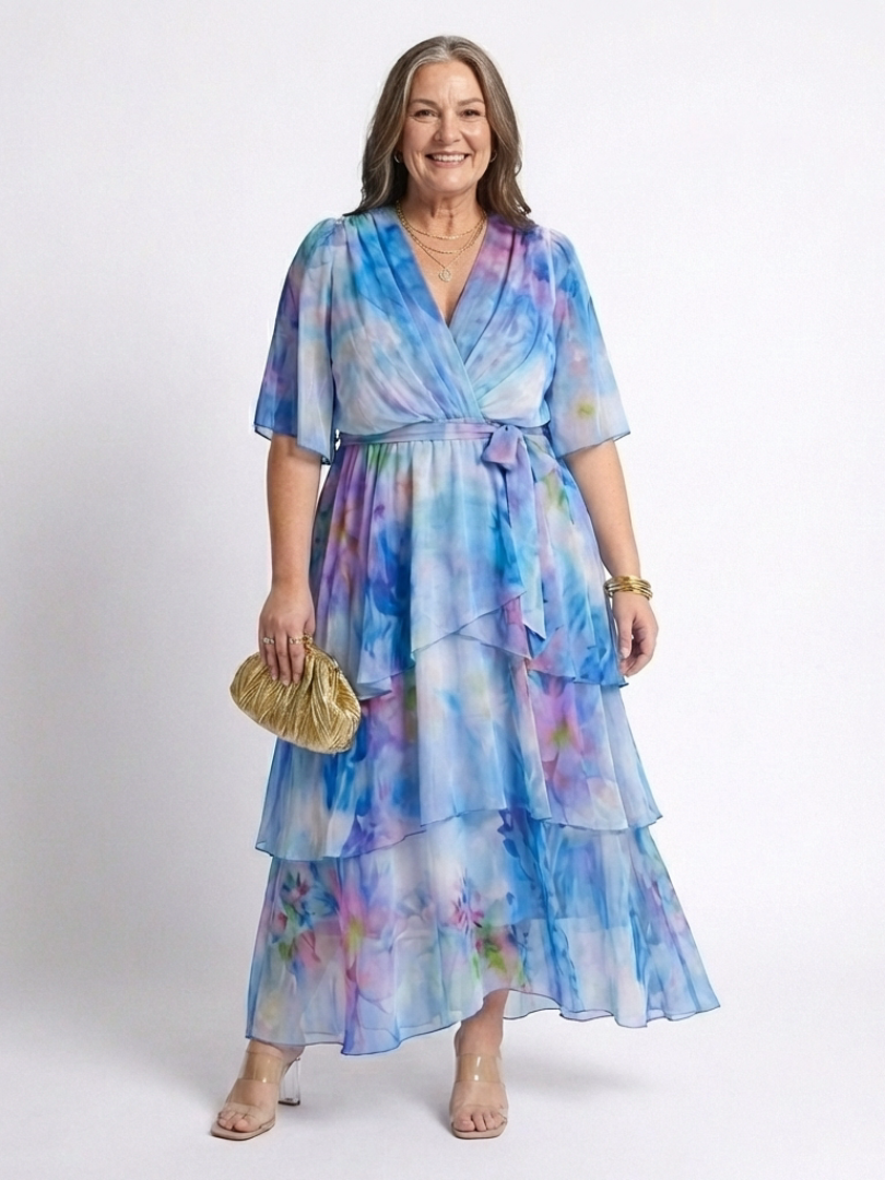Calista | Sheer Layered V Neck Tie Waist Maxi Dress Local Neighbours Sedona