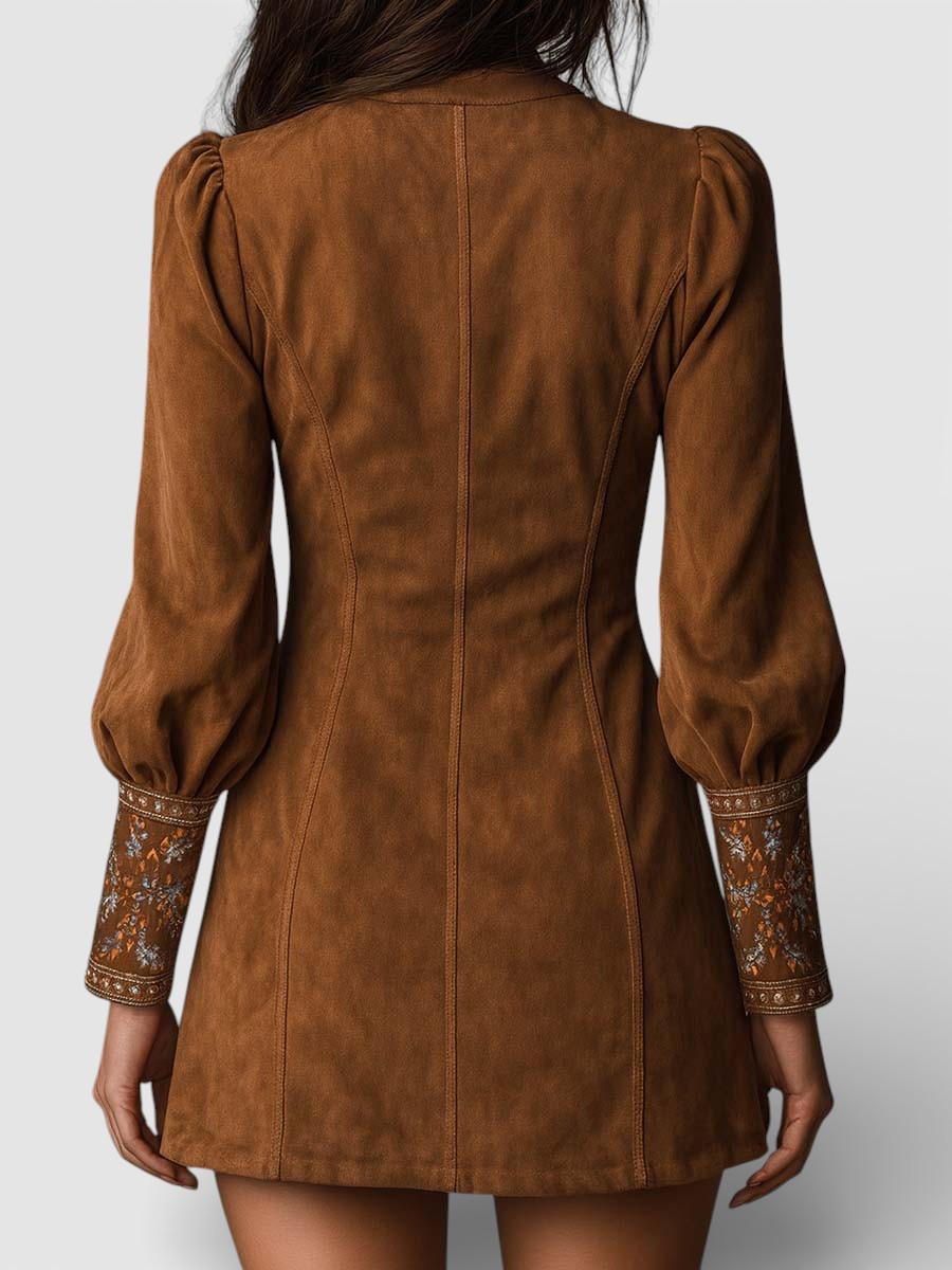 Lunori™ | Embroidered Mini Suede Dress