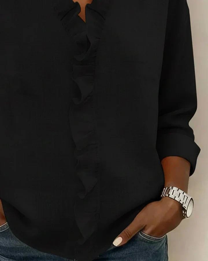 Indie | Blouse with Ruffles, V-Neck and Long Sleeves Local Neighbours Sedona