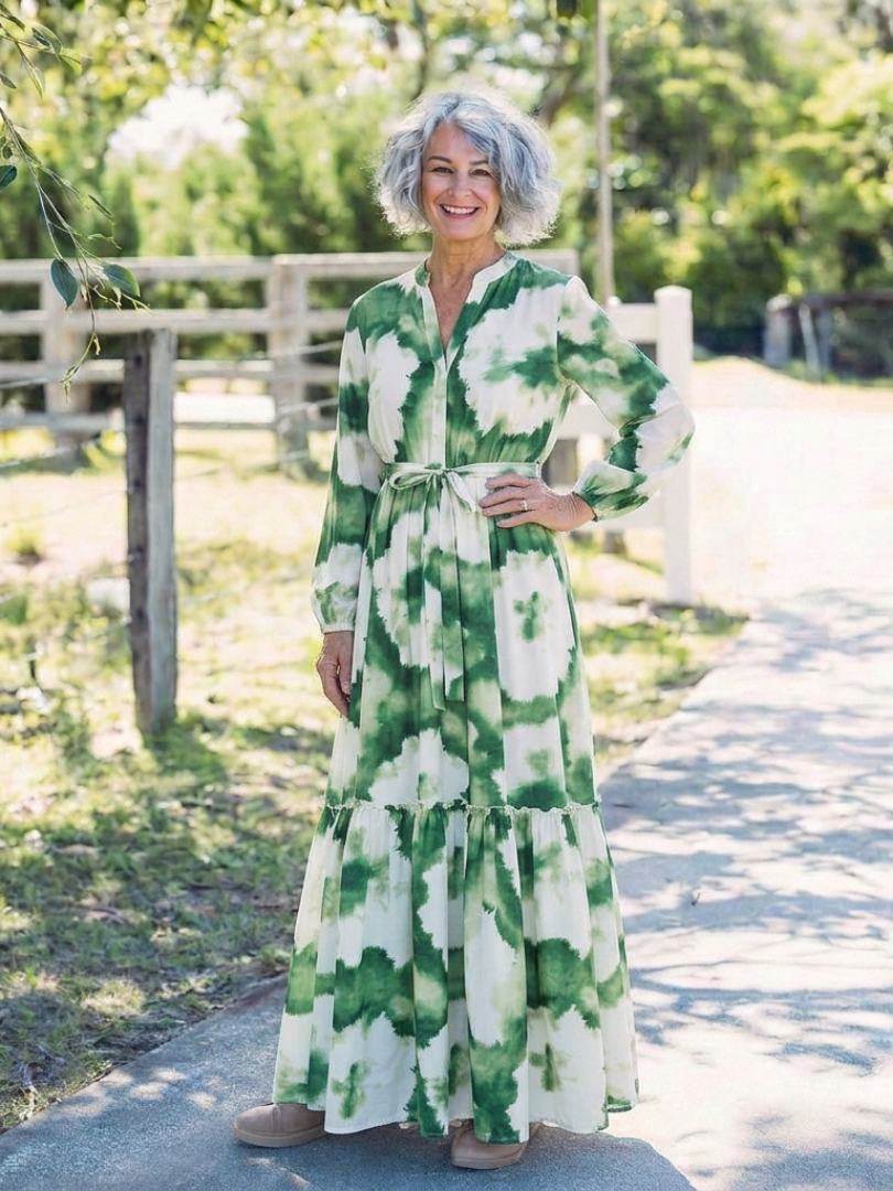 Sabine | Long Sleeve Tie Waist Tiered Maxi Dress Local Neighbours Sedona