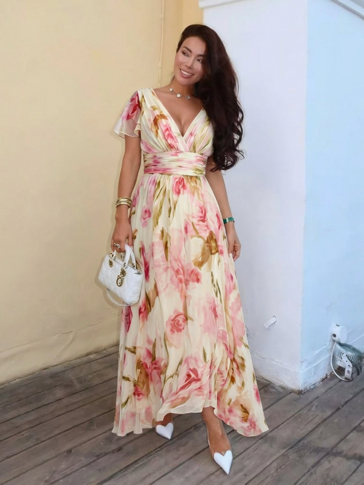 Elara | V Neck Short Sleeve Floral Maxi Dress Local Neighbours Sedona