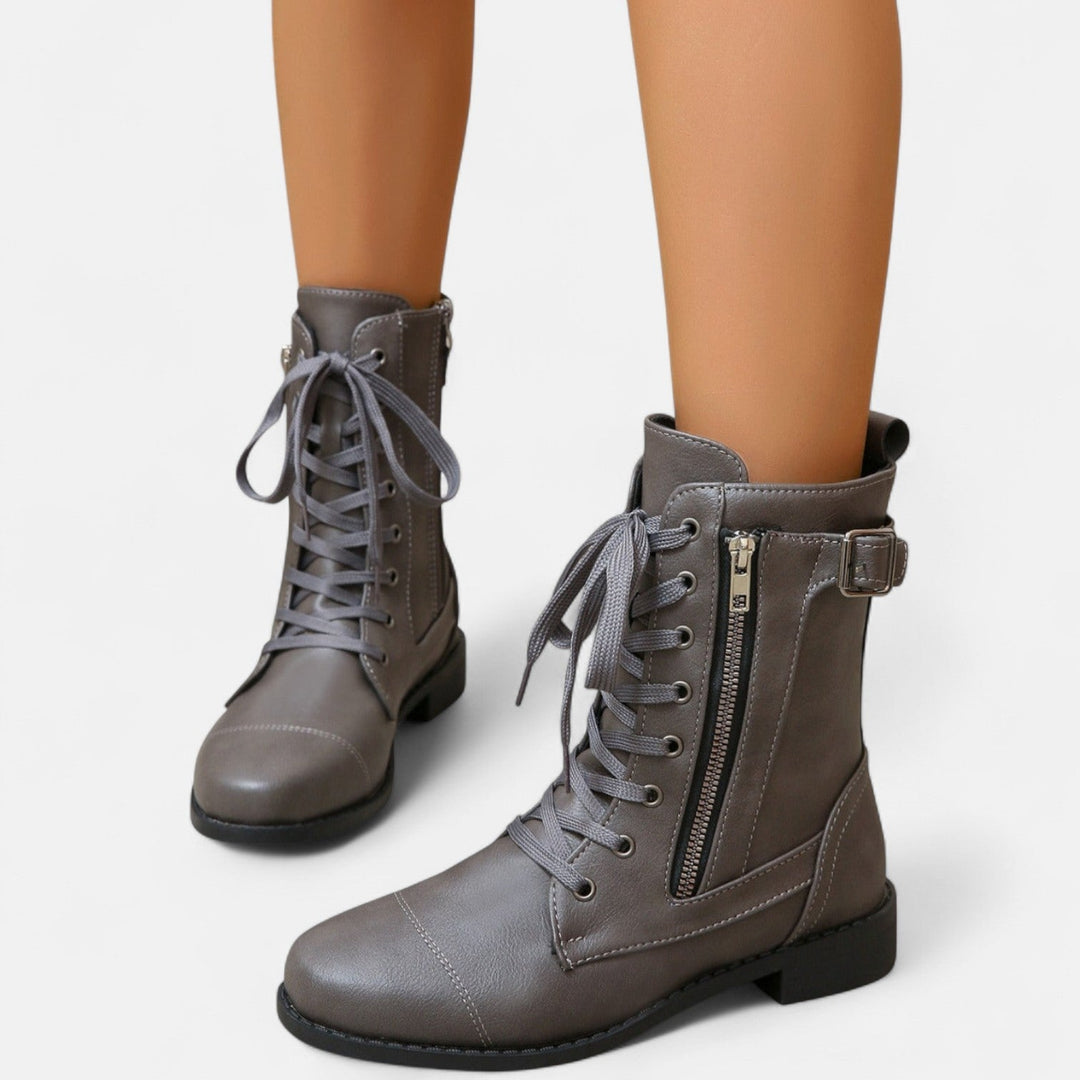 Nora Vintage Leather Ankle Boots – Classic Lace-Up Combat Style
