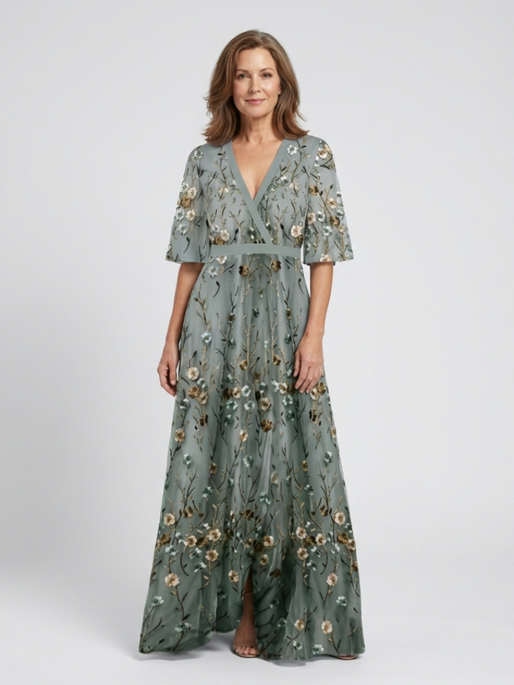 Evadne | Embroidered V Neck Maxi Dress Local Neighbours Sedona