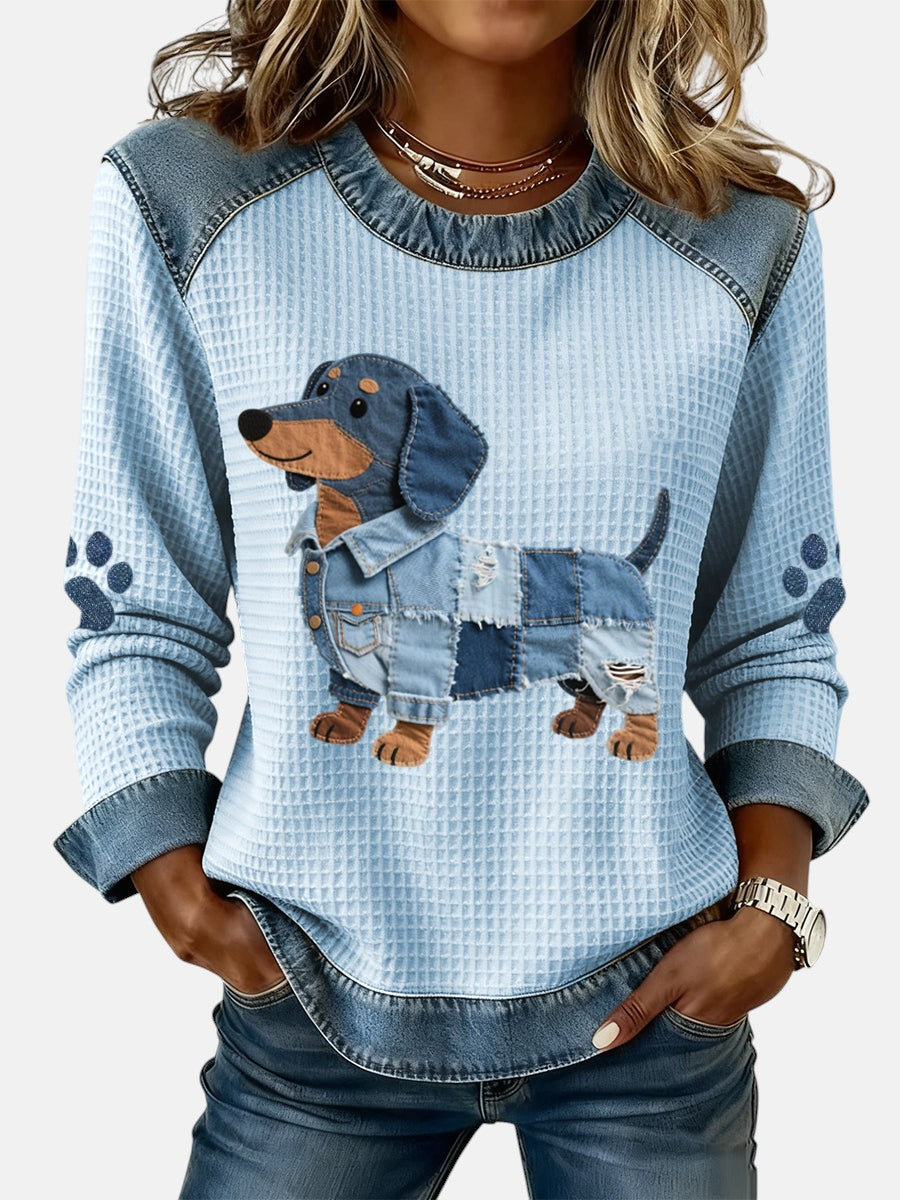 Nuria - Charming Dachshund with denim patchwork