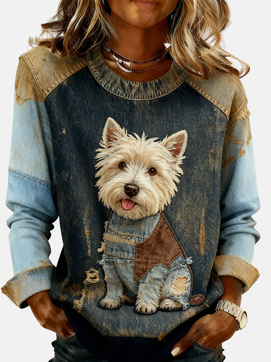 Bella - Comfortable women's sweatshirt with retro patchwork and animal print