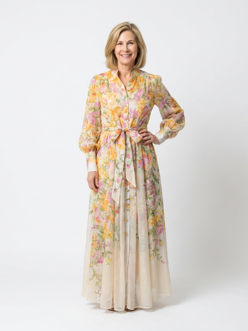 Cressida | Floral Sheer Long Sleeve Maxi Dress Local Neighbours Sedona