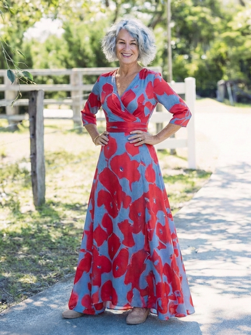 Danielle | Three Quarter Sleeve V Neck Floral Maxi Dress Local Neighbours Sedona